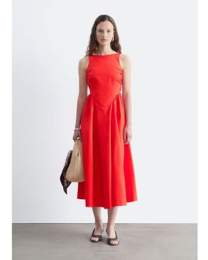 & Other Stories Rich Cotton Volume Waist Hem Midi Dress - Red