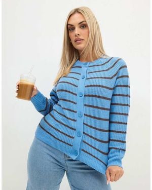 Yours Clothing Stripe Knitted Cardigan - Blue