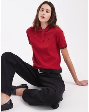 Fred Perry F Perry Short Sleeve Twin Tipped Logo Polo Shirt - Red