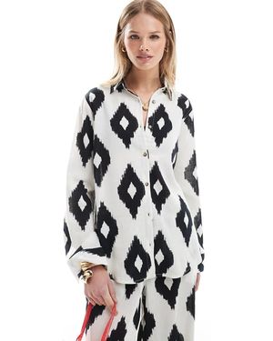 Accessorize Oversized Strandoverhemd Met Zwart-Witte Print