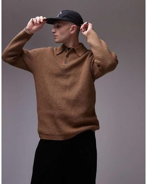 TOPMAN Maglione Comodo Stile Polo - Marrone
