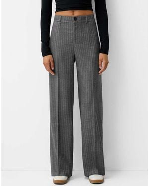 Bershka Wide Leg Tailoring Trousers - Grey