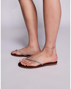 SIMMI Simmi London Wide Fit Ersil Rhinestone Flip Flops - White