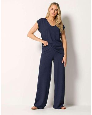 Long Tall Sally Textured Wide Leg Trousers - Blue