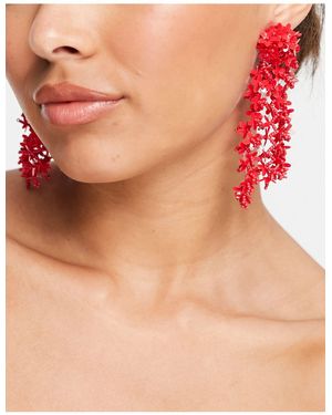 TOPSHOP Orecchini pendenti vistosi composti da fiorellini rossi - Rosso