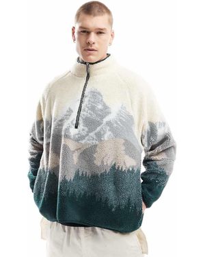 Cotton On Cotton On Boxy Quarter Zip Fleece With Mountains - Grey