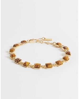 ASOS Faux Tigers Eye Stone Set Bracelet - Metallic