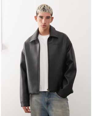 Prohibited Heavyweight Oversized Cropped Pu Leather Look Jacket - Gray