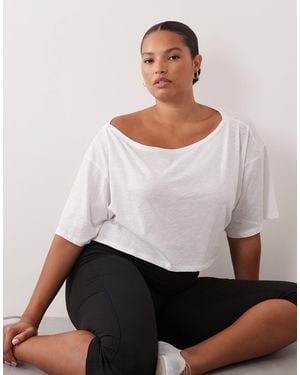 4505 Curve Quick Dry Cotton Slub Texture Off The Shoulder Crop T-shirt - White