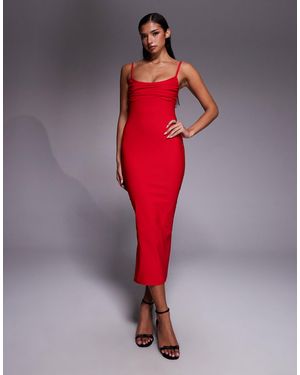 Vesper Bengaline Cami Strappy Ruched Bust Midaxi Dress - Red