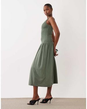 Vila Mouwloze Aangerimpelde Midi Jurk - Groen