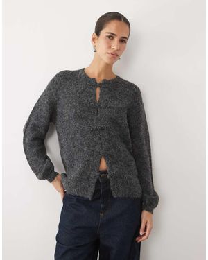 Vila Cardigan Lavorato A Maglia Morbida Con Chiusura Con Alamari - Grigio