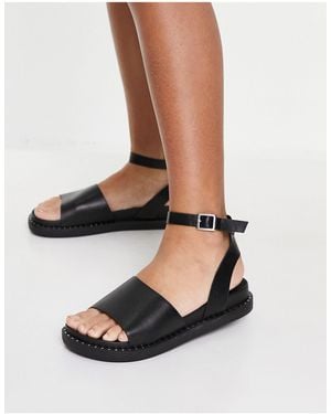 Glamorous Chunky Flat Sandals With Ankle Strap - Black