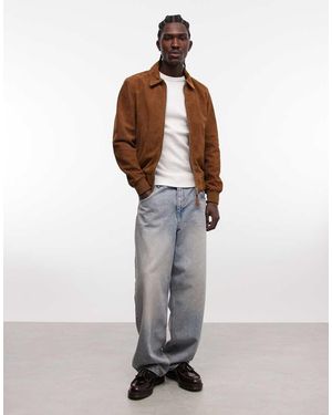 Schott Nyc Chaqueta Bomber Color Óxido Con Solapas De Ante Auténtico De -Rojo - Blanco