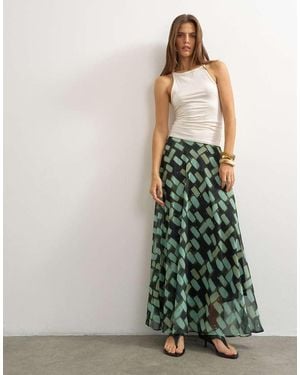 TOPSHOP Sheer Full Circle Chiffon Maxi Skirt - Green