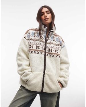 Daisy Street Zip Up Borg Jacket - Natural