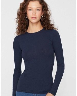 Tezenis Long Sleeve Round Neck Ribbed Top - Blue