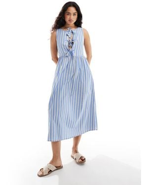 Stradivarius Vestito Lungo A Righe Con Fiocco - Blu