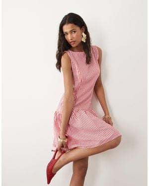 Vila Drop Waist Gingham Mini Dress - Pink