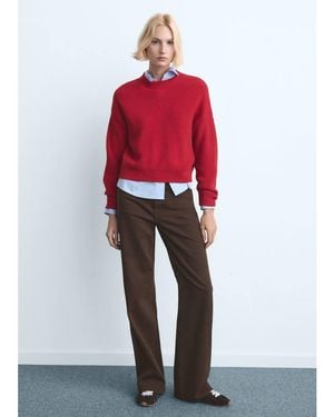 Mango Danila 100% Cotton Frayed Hem Straight Jeans - Red