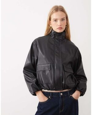 New Look Faux Leather Funnel Neck Jacket - Grey
