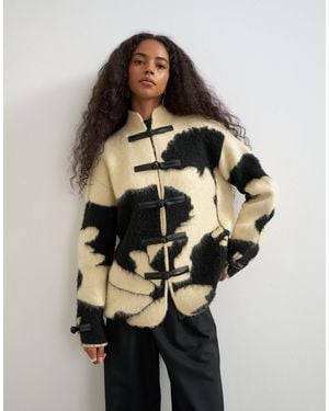 TOPSHOP Knitted Patterned frogging Detail Jacket - Natural