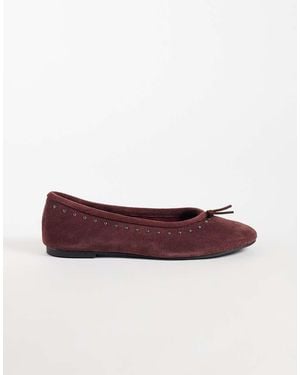 Mango 100% Leather Studded Ballet Flat - Purple