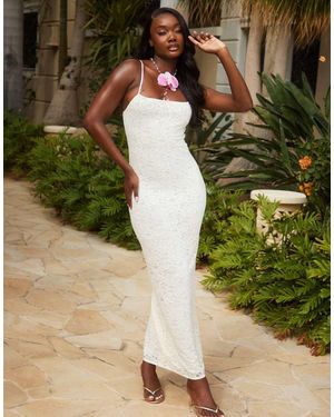 South Beach Lace Maxi Beach Dress With Bow Detail And Back Split - Green