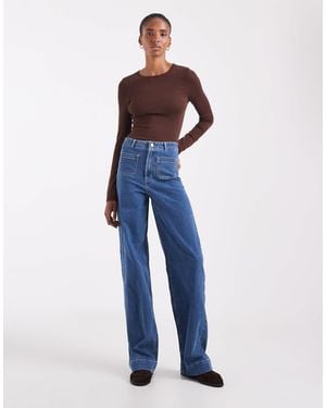 Vero Moda Kayla High Rise Wide Leg Jeans With Pocket Detail - Blue