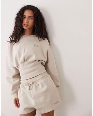 Kaiia Cotton Rich Extreme Oversized Sleeve Cinched Waist Sweatshirt Co-ord - Natural