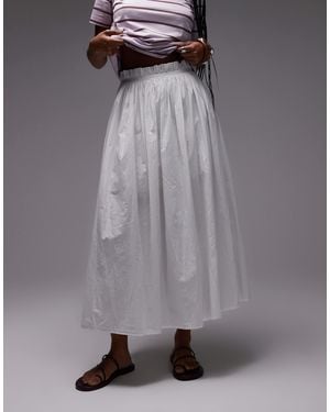 TOPSHOP Laundered Crinkle Cotton Maxi Skirt - Gray