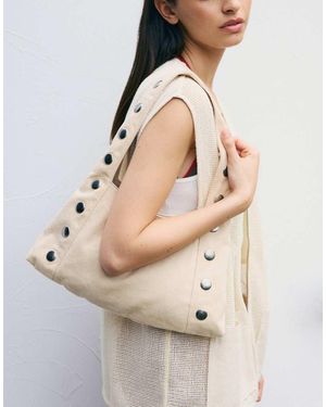 Pull&Bear Faux Suede Tote Bag With Stud Detail - Blue