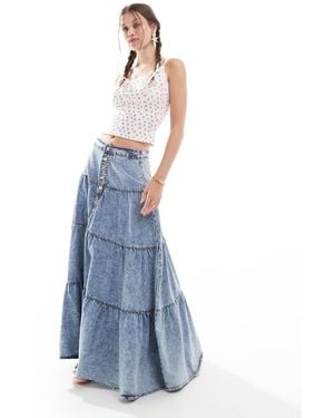 Don't Think Twice Dtt Ruffle Denim Maxi Skirt - Blue