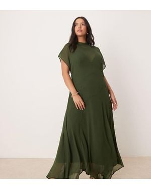 ASOS Asos Design Curve High Neck Hanky Hem Chiffon Maxi Dress - Green
