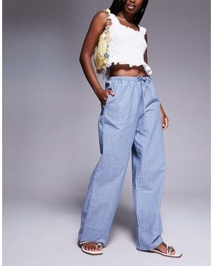 Princess Polly Veridian Linen Look Drawstring Waist Wide Leg Trousers - Blue
