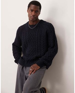 Abercrombie & Fitch Warmed Handed Oversized Fisherman Cable Knit Jumper - Blue