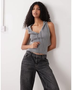 Collusion Soft Knit Hooded Tank Top - Gray