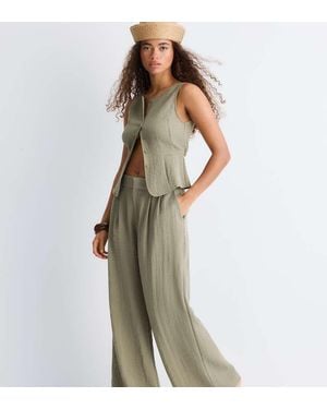 Stradivarius Tall Adjustable Wide-Leg Linen-Effect Trousers - Green