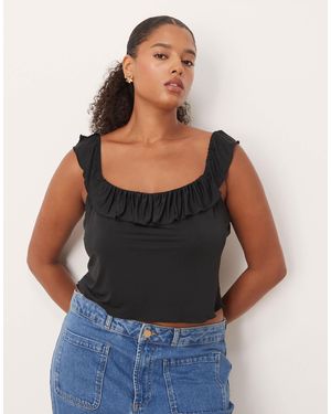 ASOS Asos Design Curve Ruffle Scoop Neck Crop Top - Black