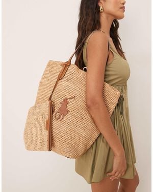 Polo Ralph Lauren Tote bag en raphia à logo joueur - Marron