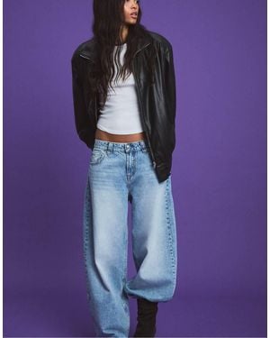 Stradivarius Leather Effect Ruched Jacket - Purple