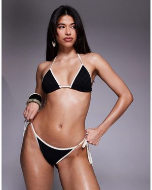 Candypants Textured Tieside Bikini Bottom With Contrast Trim - Gray