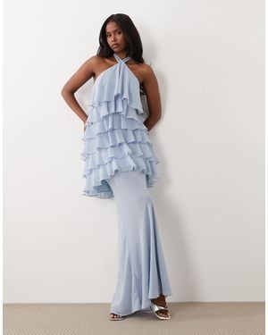 Wanderdoll Primrose Chiffon Sheer Drape Maxi Skirt - Blue