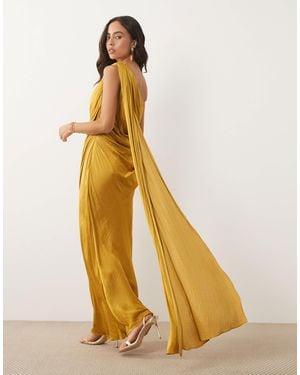 ASOS One Shoulder Gathered Draped Satin Maxi Dress - Metallic