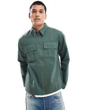 Another Influence Zip Through Utility Shirt - Green
