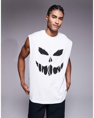 ASOS Halloween Oversized Tank With Scary Face Graphic - Grey