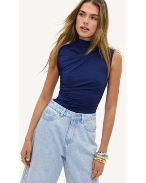 Loavies Velvet Embrace Turtleneck Top - Blue