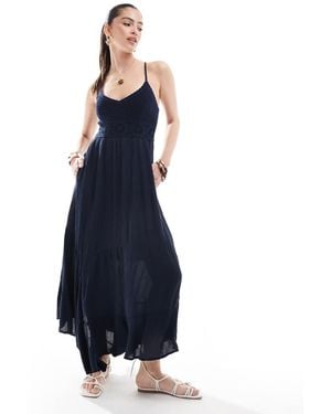 Hollister Crochet & Woven Mix Maxi Dress With Hanky Hem - Blue