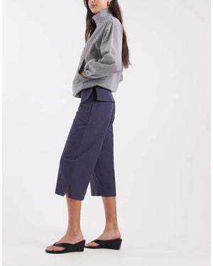 ASOS Linen Look Deep Waistband Tailored Capri Trousers - Blue
