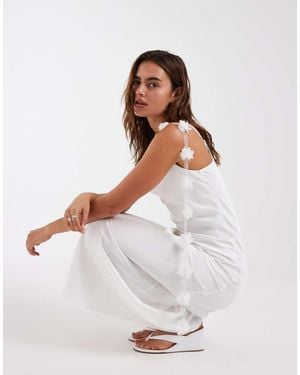 Vero Moda Satin Cowl Neck Maxi Dress With 3d Floral Applique Trim - White